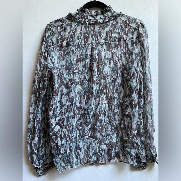 Jigsaw multi coloured silk ruffle long sleeve blouse Sz 10 - Picture 2 of 12